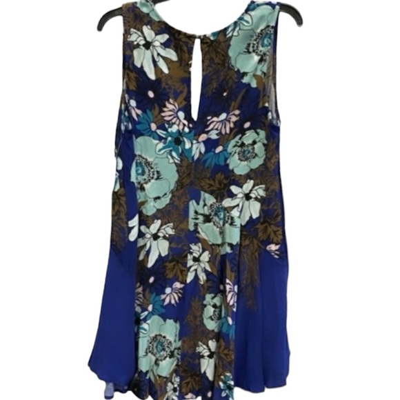 FREE PEOPLE Backyard Party Ocean Blue Tunic Dress EUC Backyard Print sz S - Picture 8 of 14